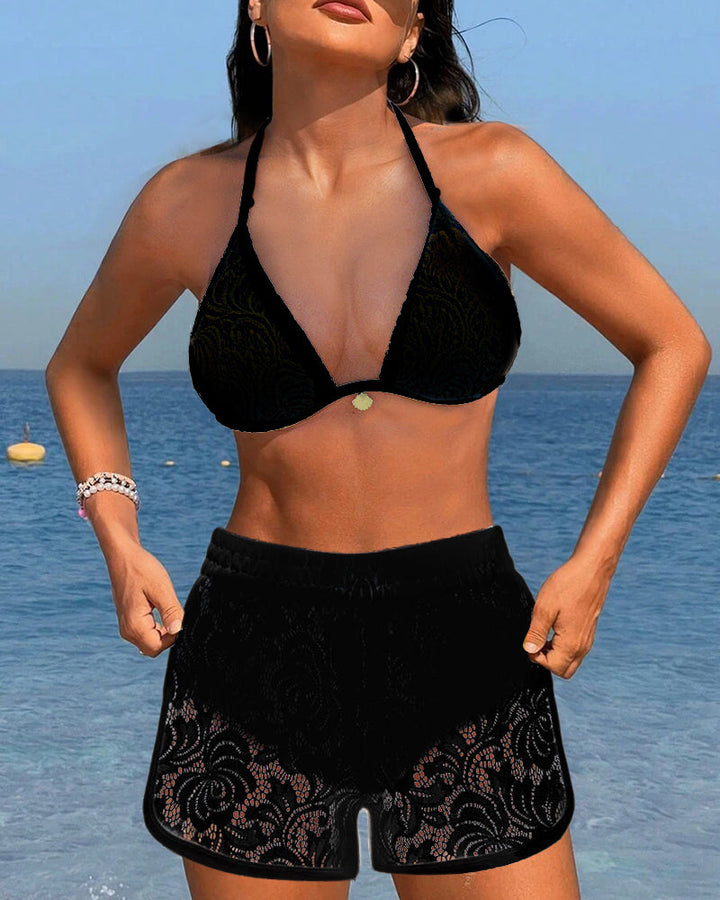 Laluna® | Élégant ensemble de bikini en dentelle unie