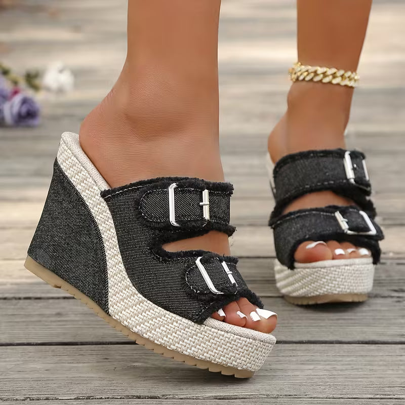 Atelier | Sandales Wedge à Talon avec Bord Effiloché