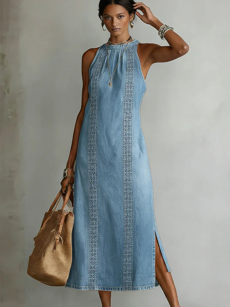 Julia | Robe en Jean avec Éléments en Dentelle Vintage