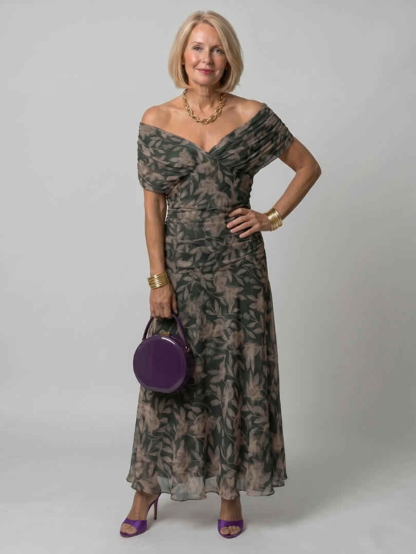 Calen | Robe Midi Décontractée à Épaules Dégagées