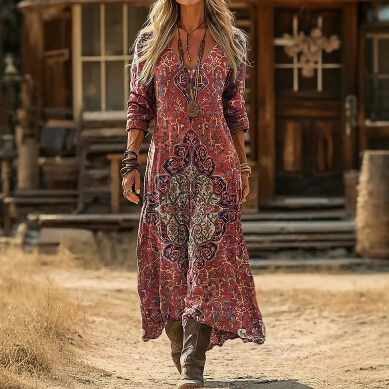 Evelyn | Robe décontractée à manches longues inspirée du vintage