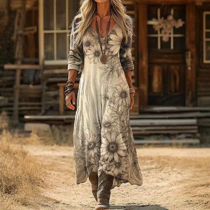 Evelyn | Robe décontractée à manches longues inspirée du vintage