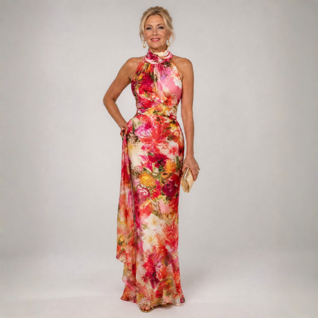 Bridget | Robe longue florale à encolure licou