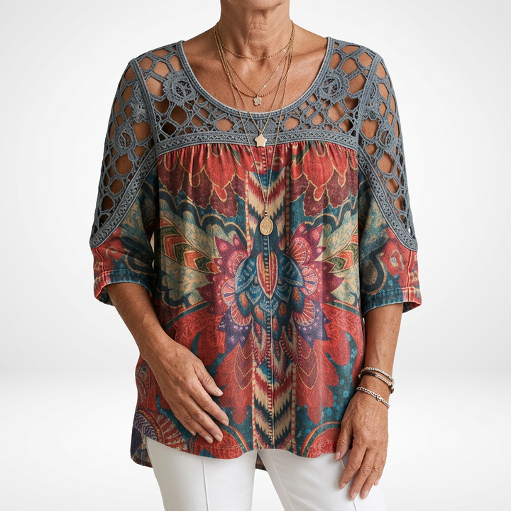 Zénaïde | Blouse imprimée ethnique bohème féminité naturelle