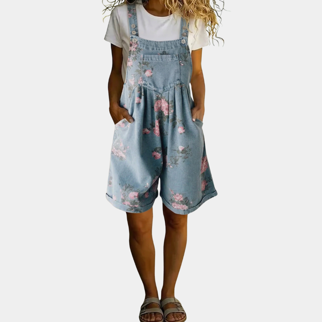 Judy | Salopette en denim vintage à motifs floraux délicats