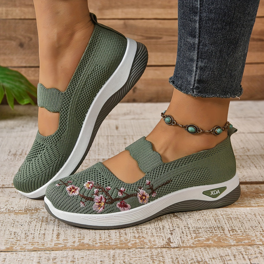 Chaussures Slip On Respirantes Légères en Maille Florale