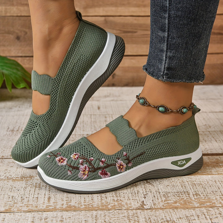 Chaussures Slip On Respirantes Légères en Maille Florale
