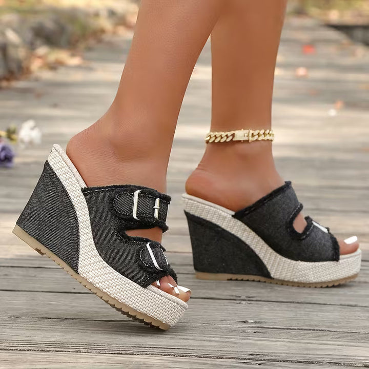 Atelier | Sandales Wedge à Talon avec Bord Effiloché