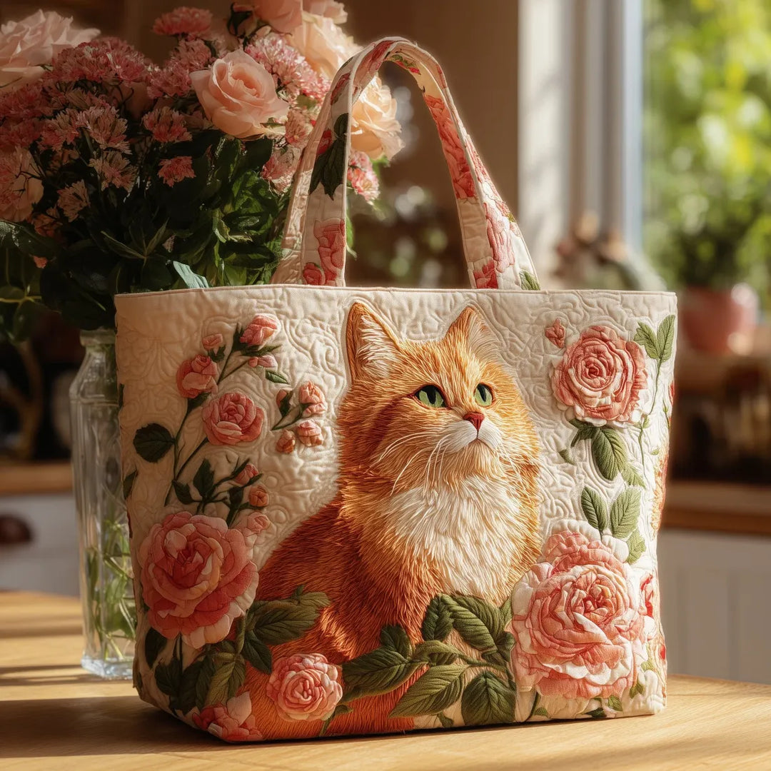 Sac Artisan - Chat Orange avec Roses