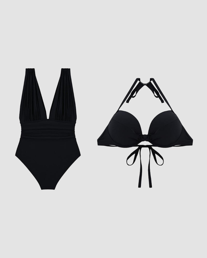 Maillot de bain sculptant haut de gamme avec décolleté en V plongeant