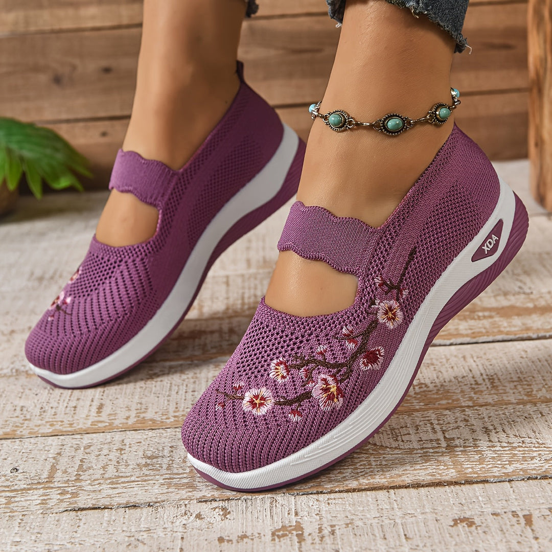 Chaussures Slip On Respirantes Légères en Maille Florale