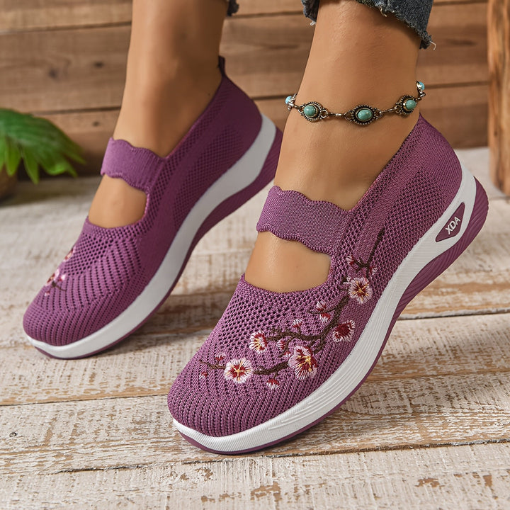 Chaussures Slip On Respirantes Légères en Maille Florale