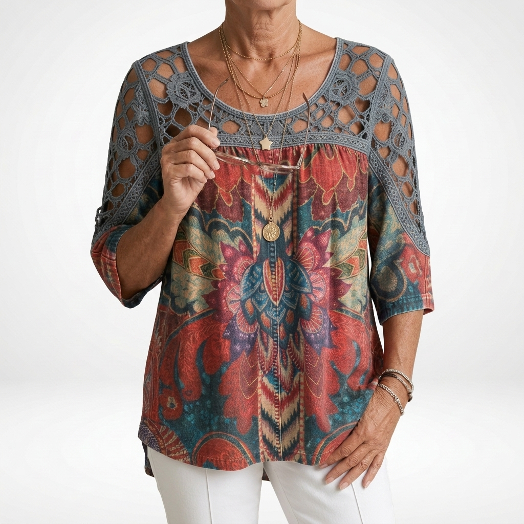 Zénaïde | Blouse imprimée ethnique bohème féminité naturelle
