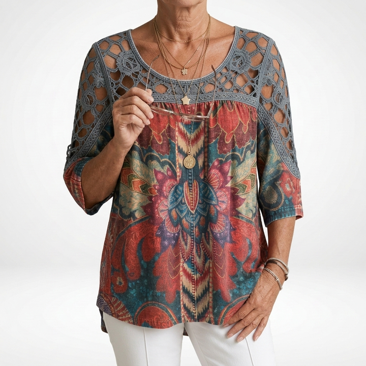Zénaïde | Blouse imprimée ethnique bohème féminité naturelle