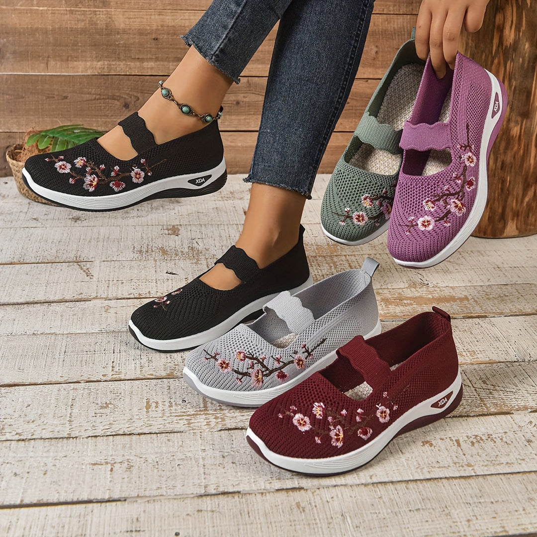 Chaussures Slip On Respirantes Légères en Maille Florale