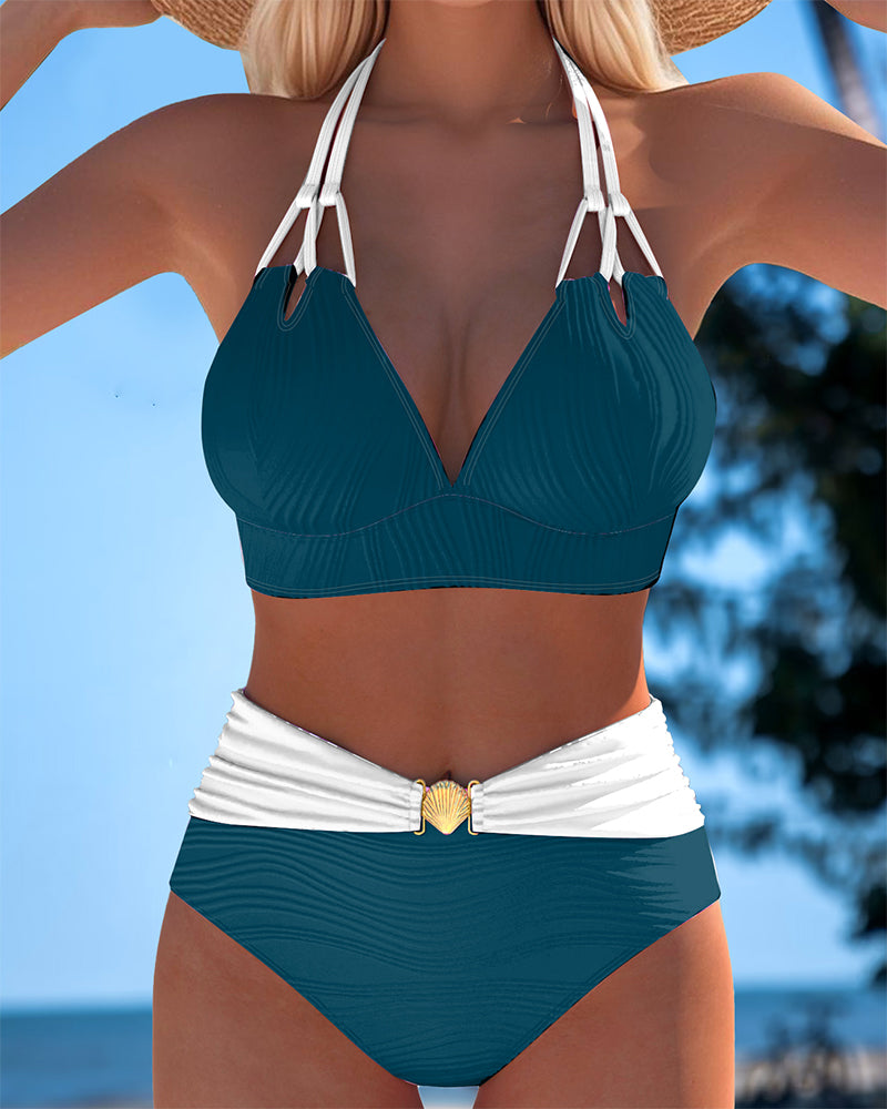 Lily | Maillot de bain taille haute à doubles bretelles avec couleur contrastante