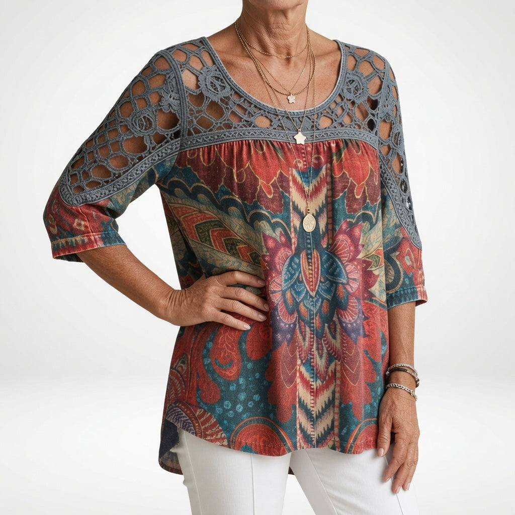 Zénaïde | Blouse imprimée ethnique bohème féminité naturelle