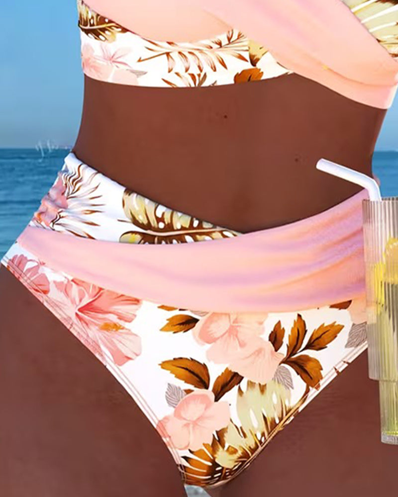 Bikini à motifs floraux contrastés avec fente