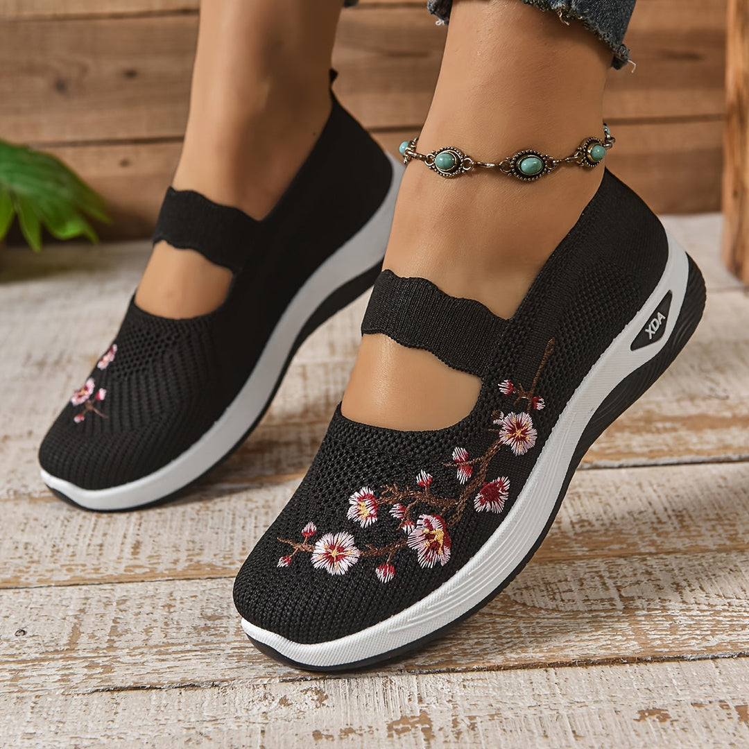 Chaussures Slip On Respirantes Légères en Maille Florale