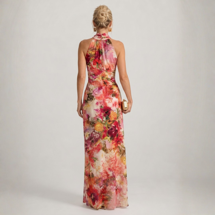 Bridget | Robe longue florale à encolure licou