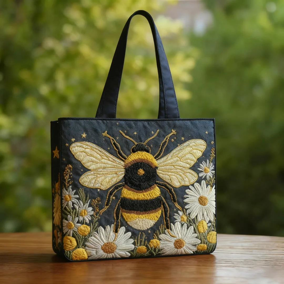 Sac Tote Artisan - Abeille avec Marguerites et Étoiles