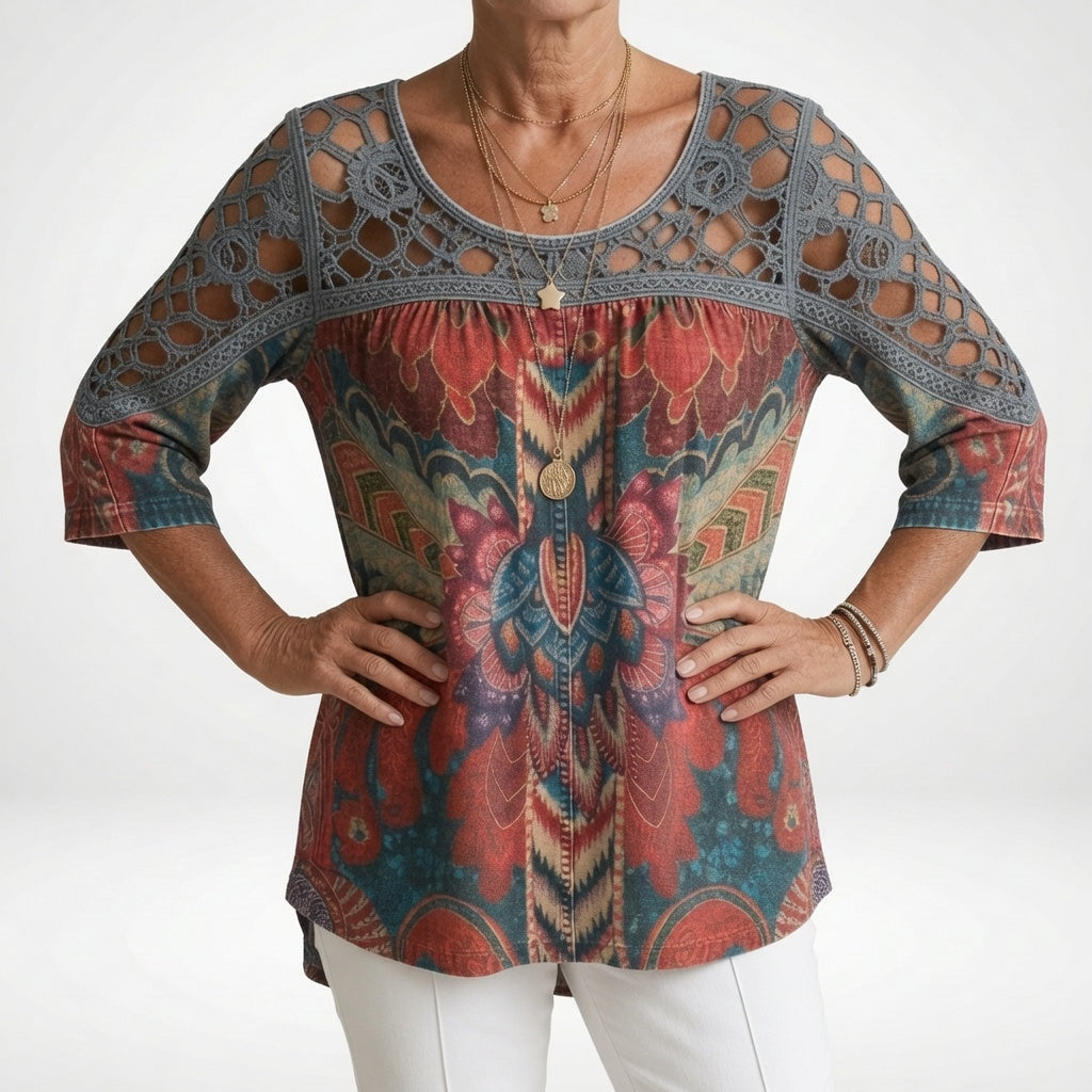 Zénaïde | Blouse imprimée ethnique bohème féminité naturelle