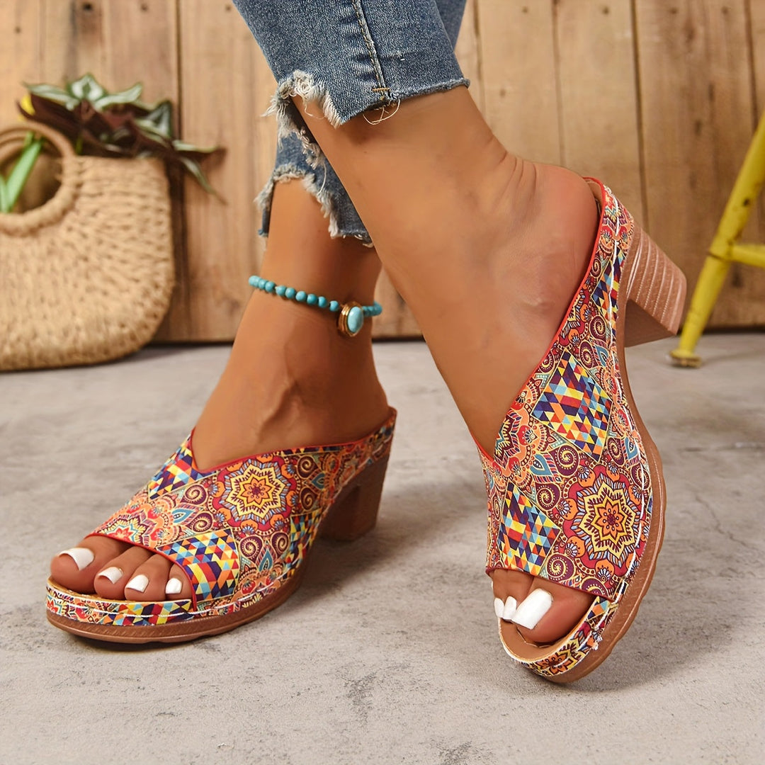 Sophia | Sandales à Talons Épais avec Motif Floral