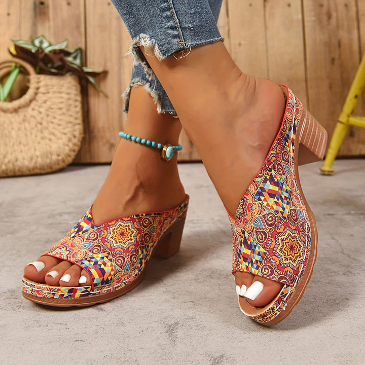 Sophia | Sandales à Talons Épais avec Motif Floral
