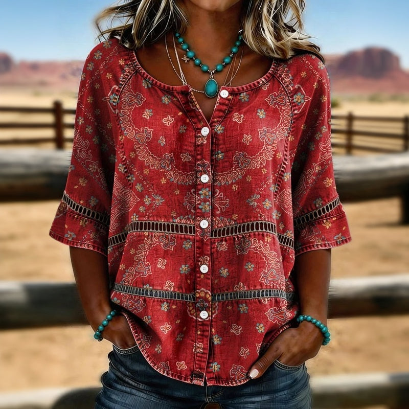 Soréline | Blouse imprimée boutonnée manches 3/4
