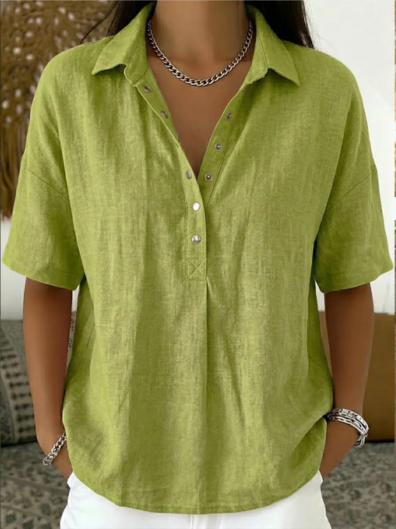 Blouse manches courtes col boutonné décontracté