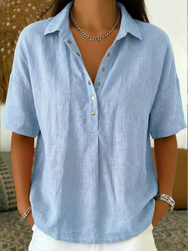 Blouse manches courtes col boutonné décontracté