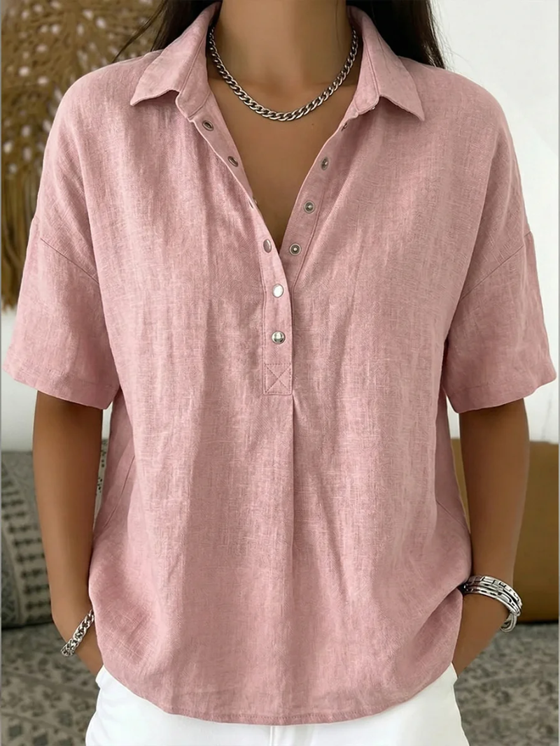 Blouse manches courtes col boutonné décontracté