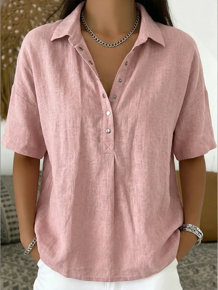 Blouse manches courtes col boutonné décontracté