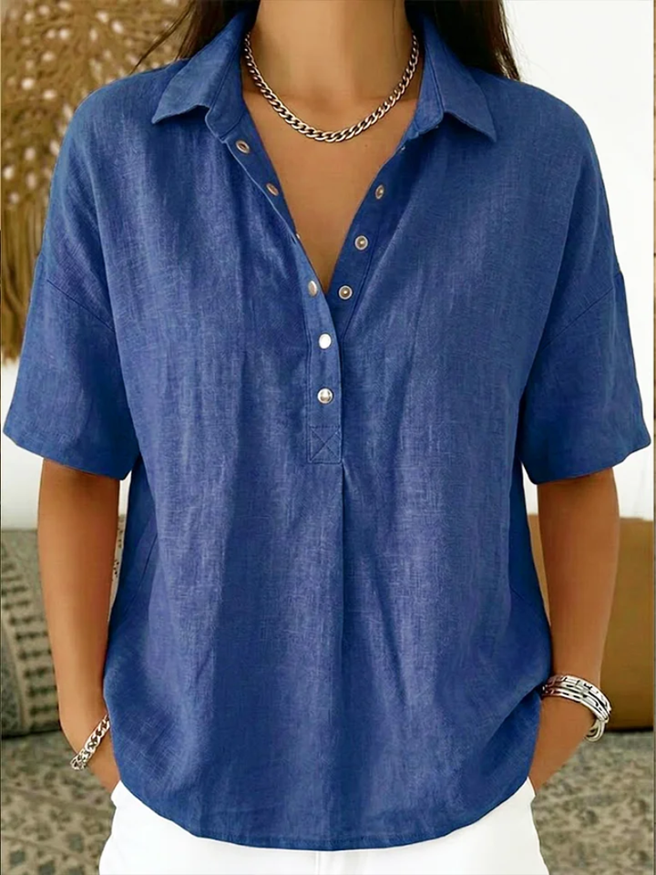 Blouse manches courtes col boutonné décontracté