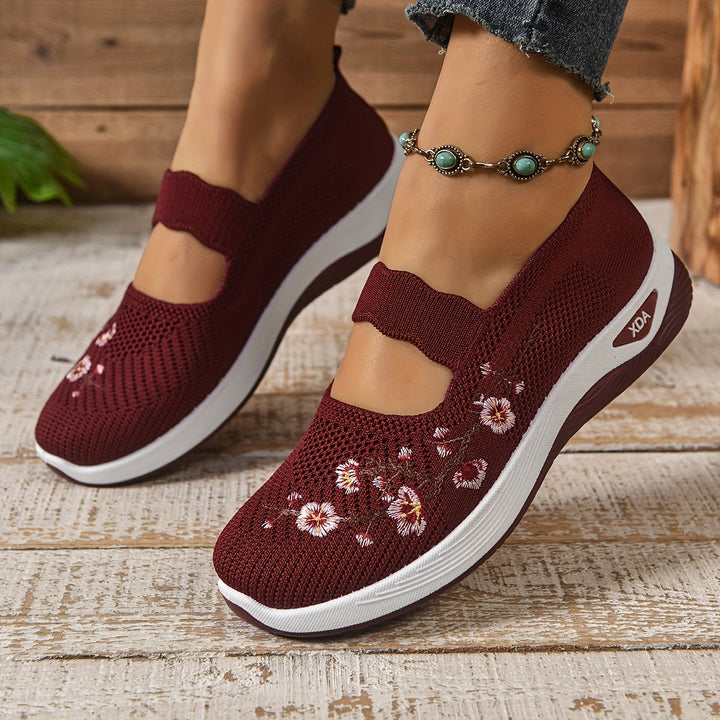 Chaussures Slip On Respirantes Légères en Maille Florale