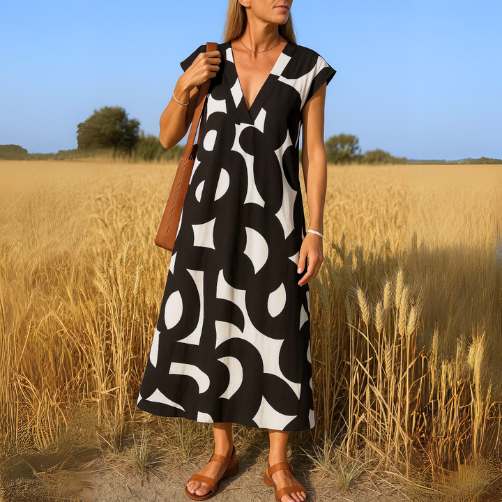 Zelira | Robe longue fluide imprimée col V