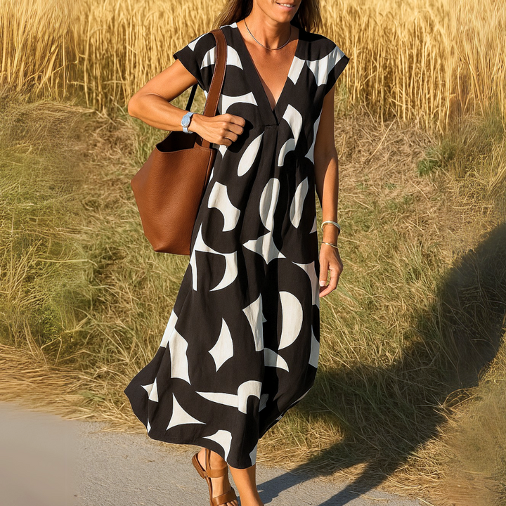 Zelira | Robe longue fluide imprimée col V