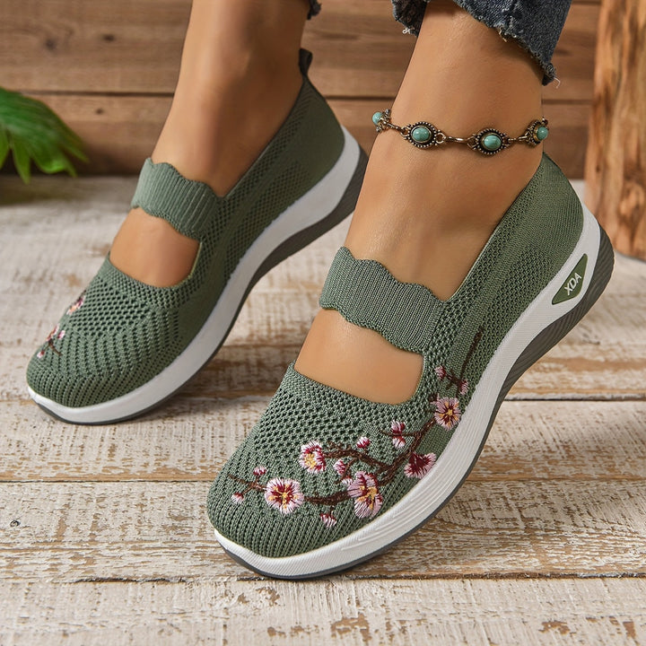 Chaussures Slip On Respirantes Légères en Maille Florale