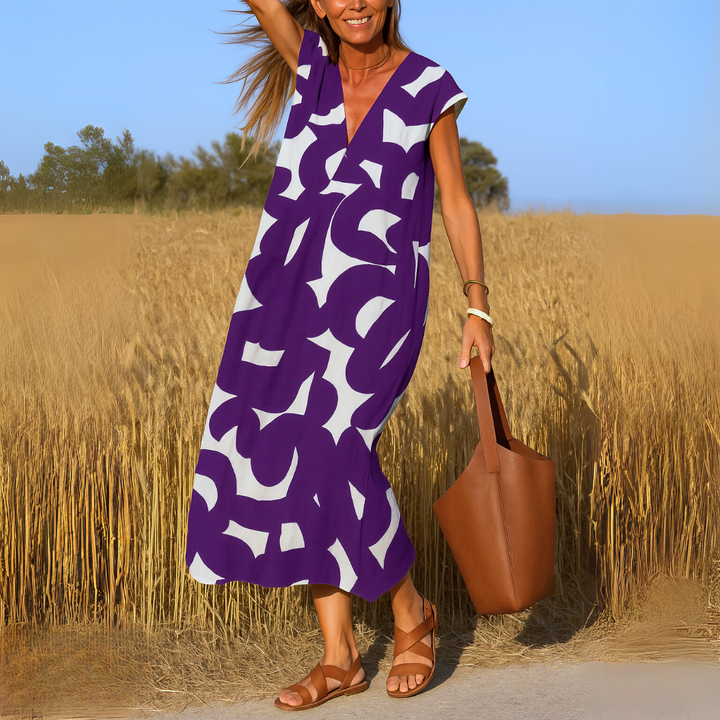Zelira | Robe longue fluide imprimée col V