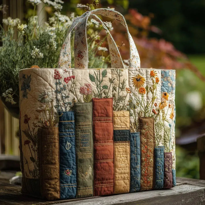 Handcrafted Tote Bag | Books and Blooms