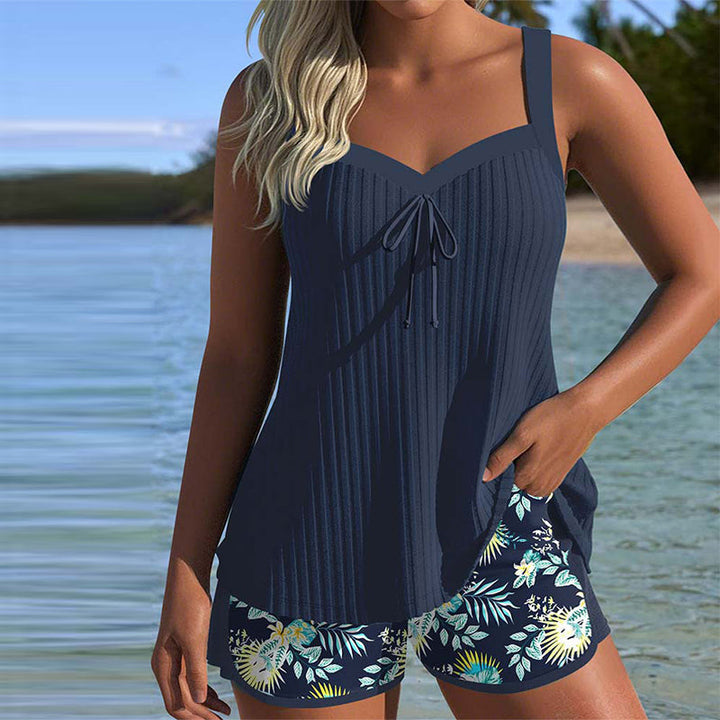 Laluna® | Ensemble Tankini Rayé avec Short de Plage à Deux Pièces
