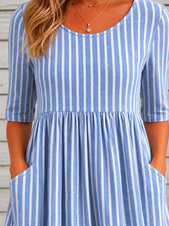 AMANDA | ROBE MIDI ÉLÉGANTE À RAYURES AVEC COUVERTURE DU VENTRE