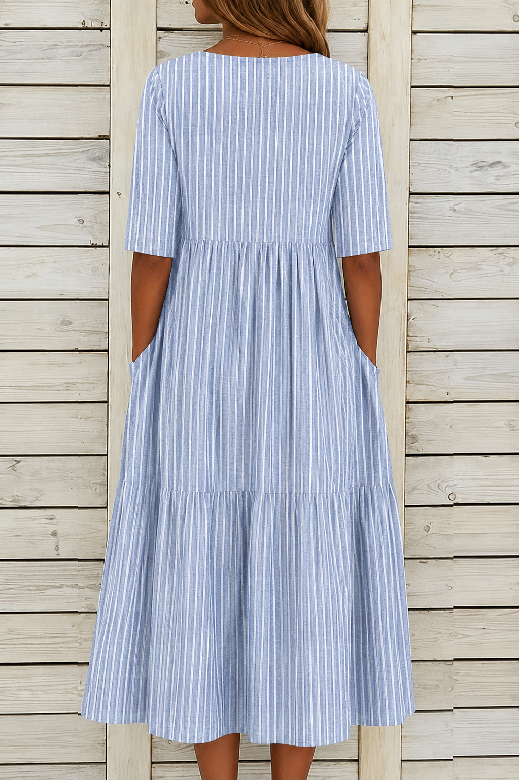 AMANDA | ROBE MIDI ÉLÉGANTE À RAYURES AVEC COUVERTURE DU VENTRE