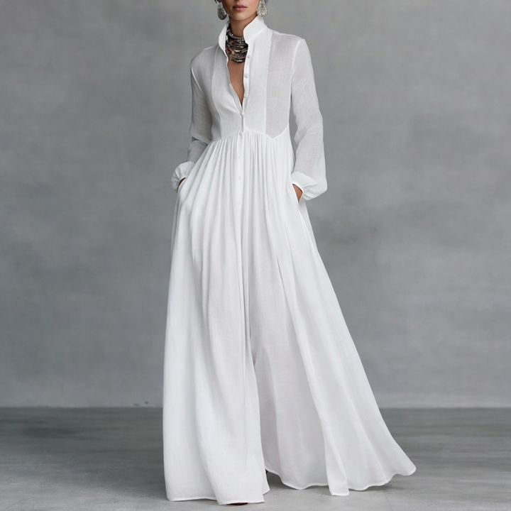 Robe longue fluide col V manches longues