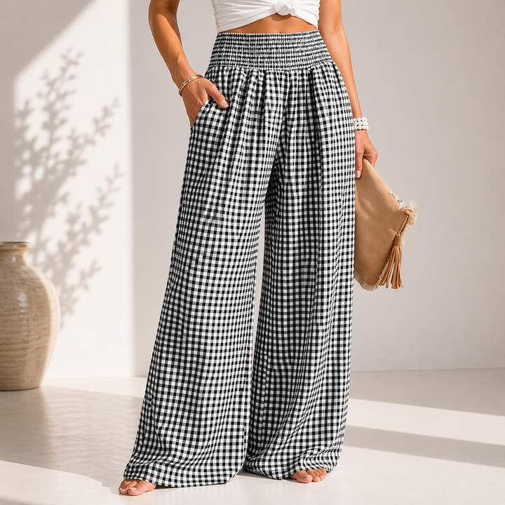 Lynara | Pantalon large fluide taille smockée