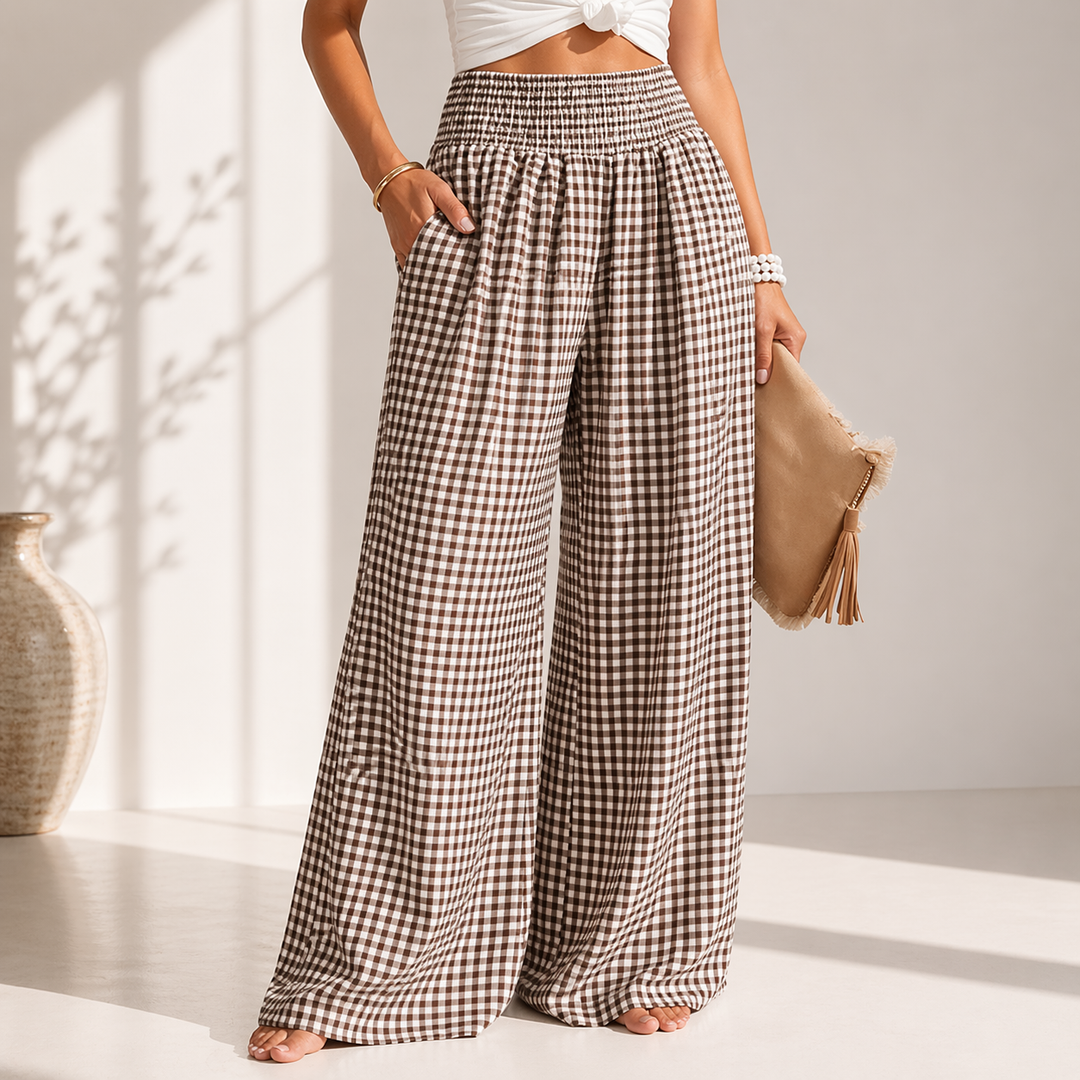 Lynara | Pantalon large fluide taille smockée