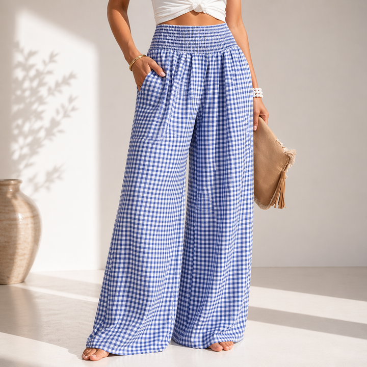 Lynara | Pantalon large fluide taille smockée