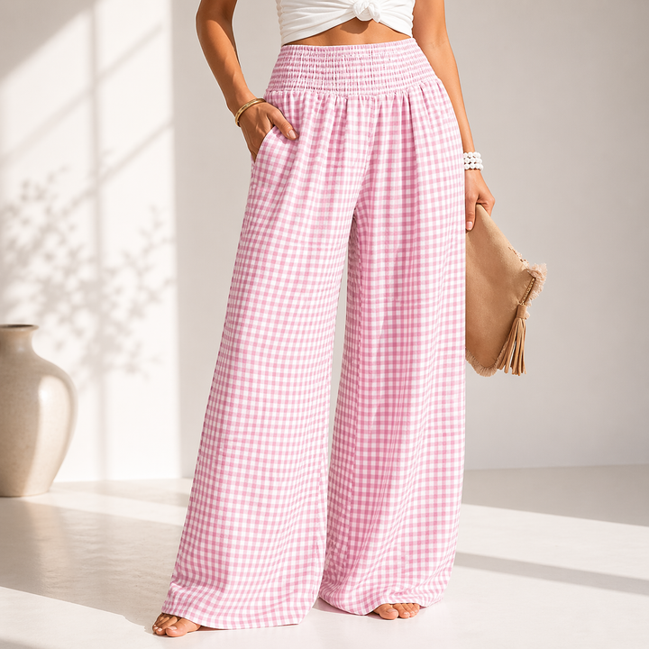 Lynara | Pantalon large fluide taille smockée