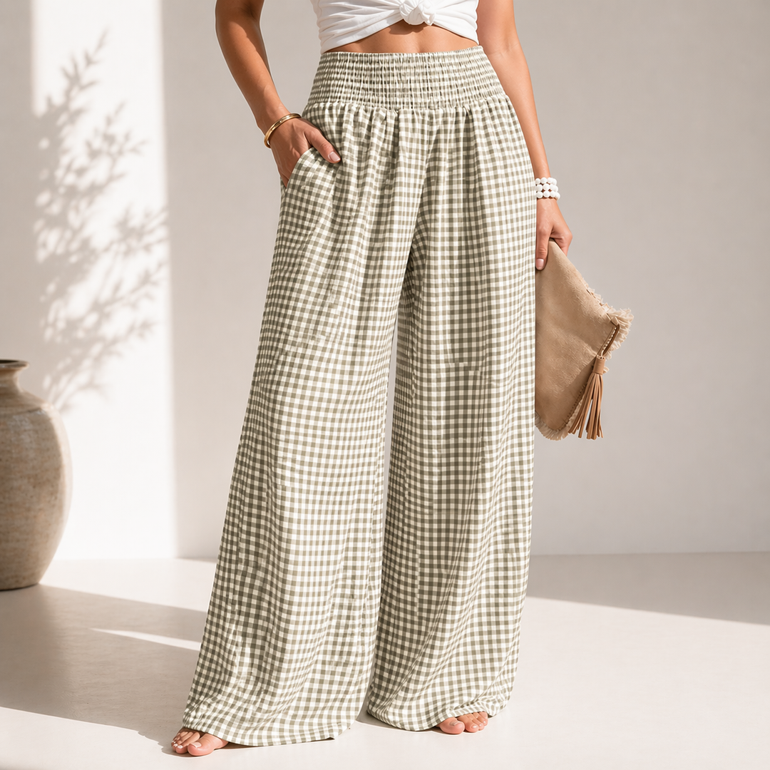 Lynara | Pantalon large fluide taille smockée