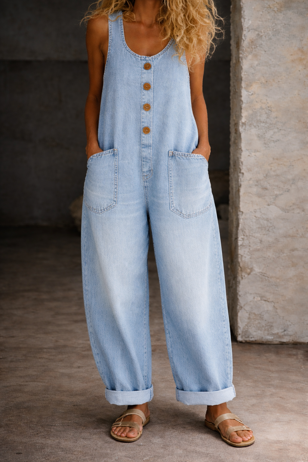 Sadie | Salopette en denim vintage en coton délavé